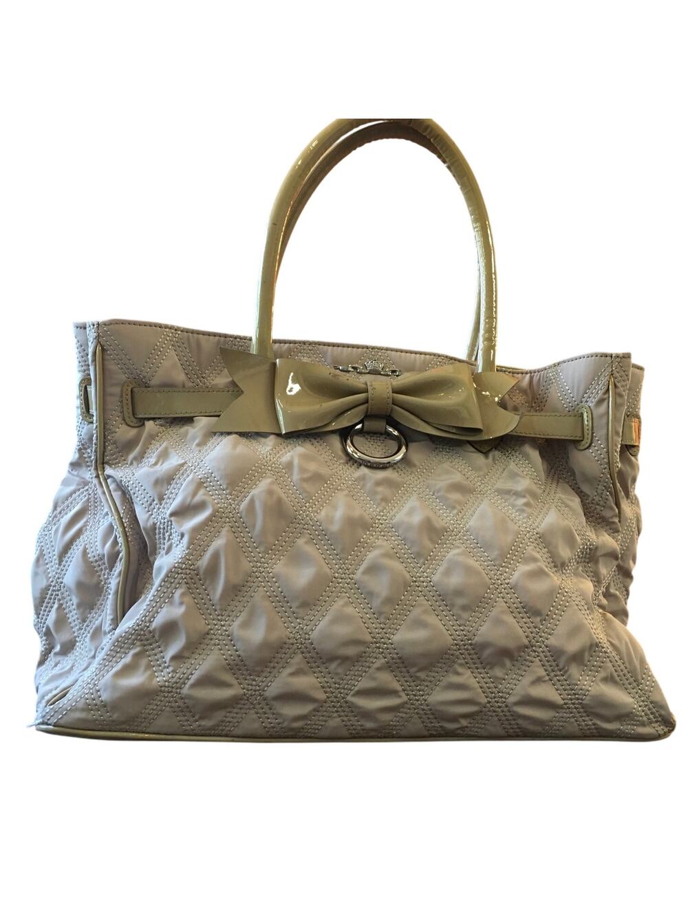 My Flat in London Brighton Miss Bond Bow Beige Quilted Large Handbag Purse MFIL
